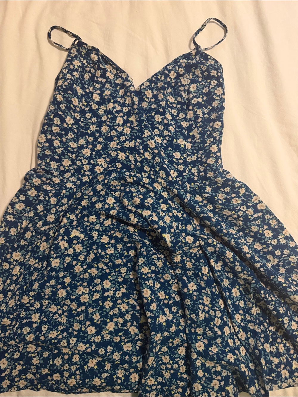 Xhilaration Blue Floral Spaghetti-Strap Mini Dress